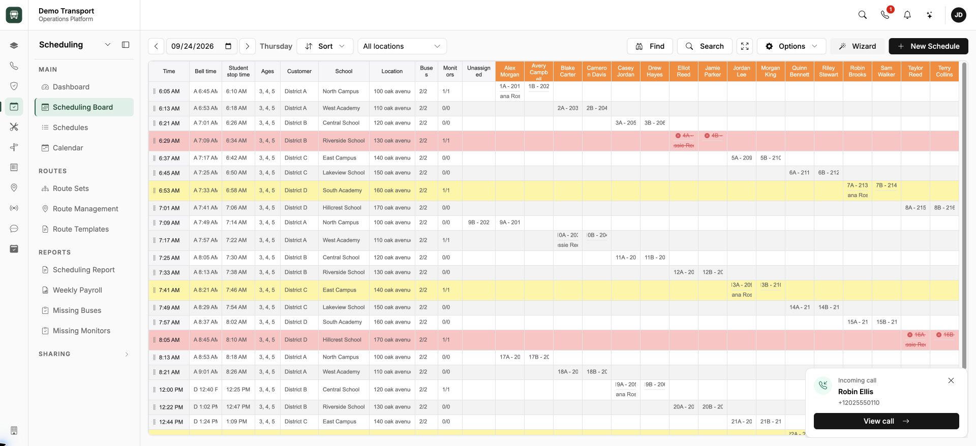 Incoming calls, in the workspace. A call appears at the bottom right, right where the team is working.
