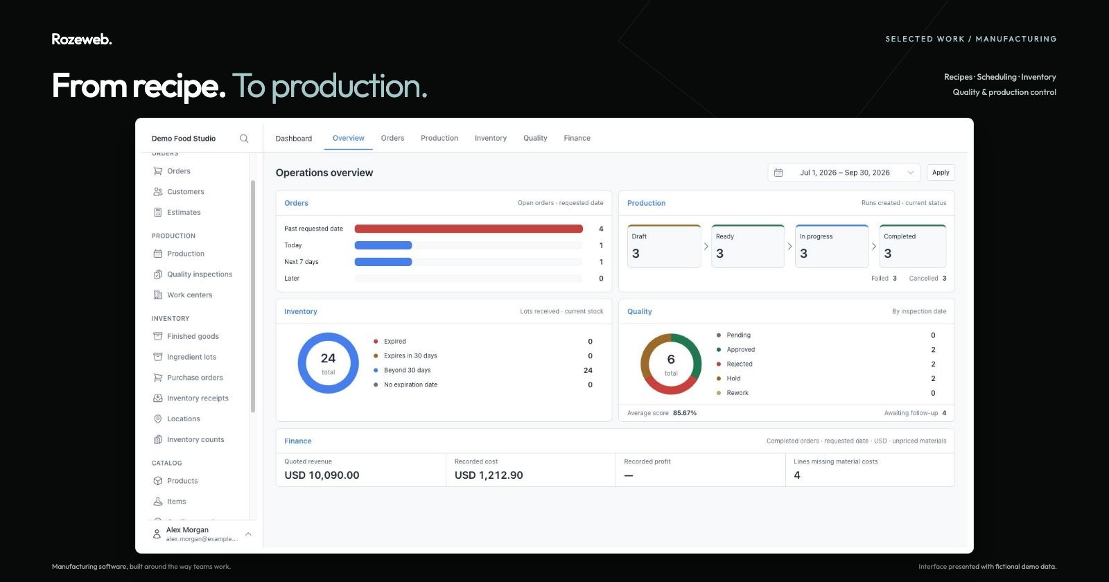 Food Manufacturing Platform interface preview